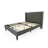 Christopher Knight Home® - Noble House - Roz Fully-Upholstered Traditional Queen-Sized Bedframe, Charcoal Gray