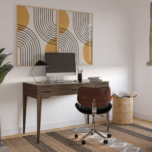 English Elm Harper 48" Solid Hardwood Mid-Century Desk in Walnut Brown with Drawers, Keyboard Tray & Eco Finish B136P158726