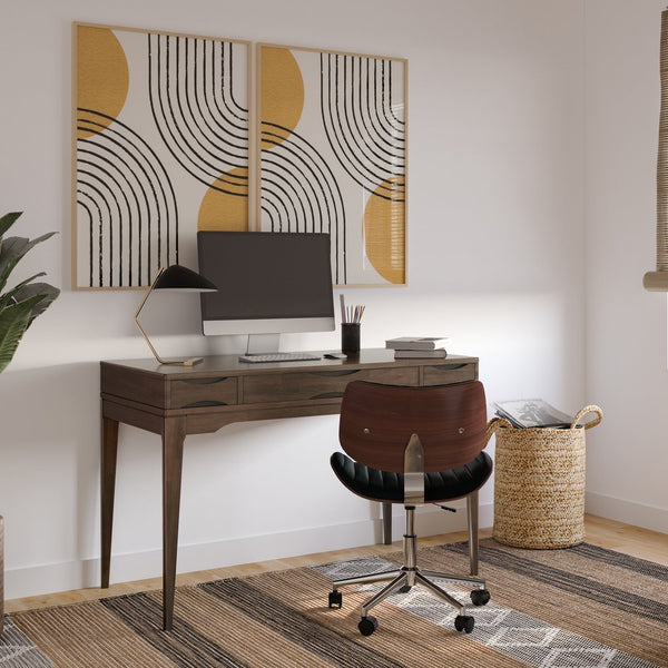 English Elm Harper 48" Solid Hardwood Mid-Century Desk in Walnut Brown with Drawers, Keyboard Tray & Eco Finish B136P158726