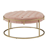 Homelegance By Top-Line Piper Gold Finish Velvet Button Tufted Round Ottoman Pink Velvet