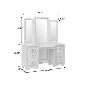 Pulaski Furniture Camilla Vanity Set With Trifold Mirror & Elegant Stool - Glamorous Creamy White Finish & Storage Drawers Natural Rubberwood Solid And Quartered Prima Vera Veneer. P269-br-k12-pulaski