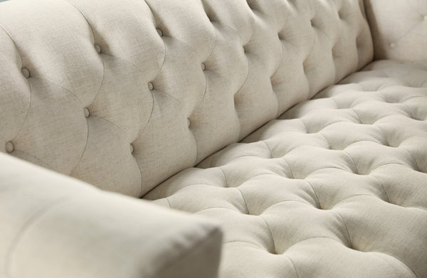 Hooker Furniture Nicolla Stationary Sofa — Chesterfield-Inspired Shelter Arms, Button-Tufted, Performance Fabric, Matte Black Legs SS637-03-411