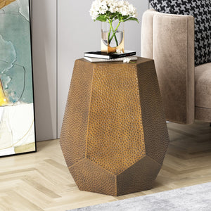 Christopher Knight Home® - Noble House - Pamsha Modern Hammered Iron Geometric Side Table, Brushed Antique Gold