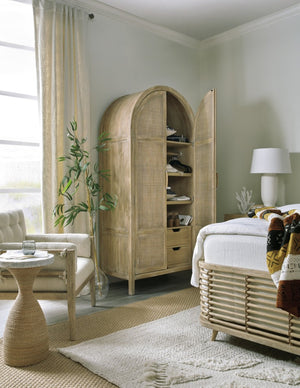 Hooker Furniture Surfrider Coastal Wardrobe With Pecan Veneer & Rattan Doors, Driftwood Finish, Distressed Beach Charm 6015-90013-80