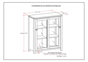 English Elm Cosmopolitan Solid Wood Medium Storage Cabinet in Dark Mahogany Brown with Sliding Glass Doors, Adjustable Shelves B136P159521
