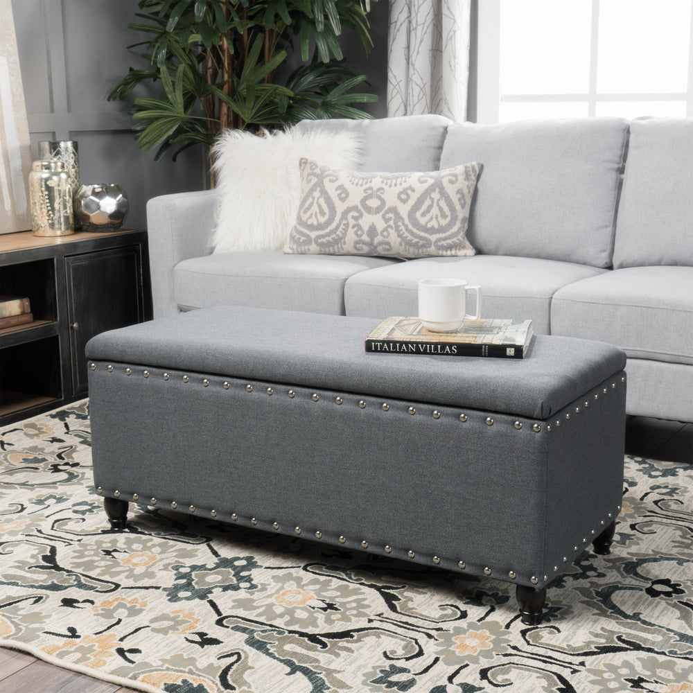 English Elm Storage Ottoman Bench with Hinged Lid Padded Seat Living Room Coffee Table 60581.00CCL