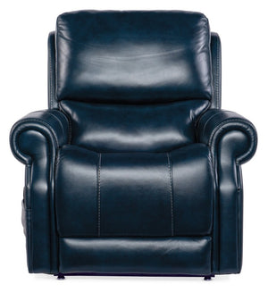 Hooker Furniture Eisley Power Recliner In Sorrento Night Seas Leather With Motorized Headrest, Lumbar & Lift Support Dark Blue RC602-PHLL4-049