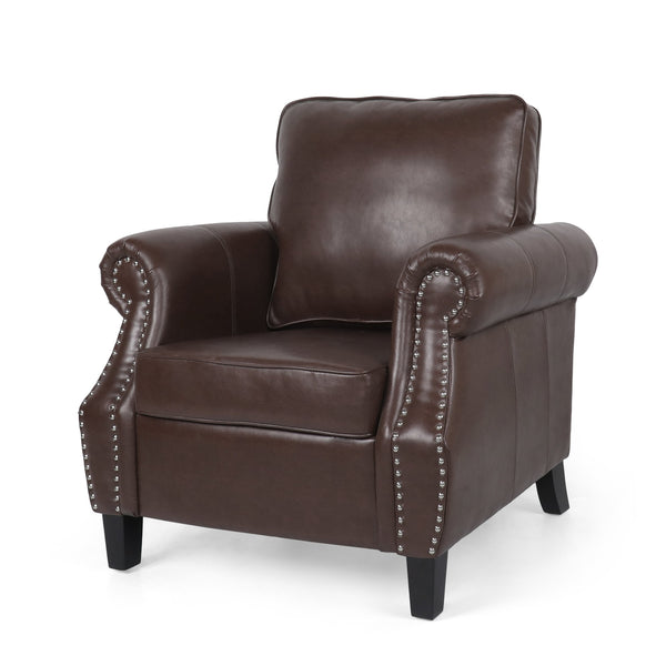 English Elm Club Chair Faux Leather Deep Seat Lounge with Dark Birch Legs for Living Room 71403.00PUDBRN