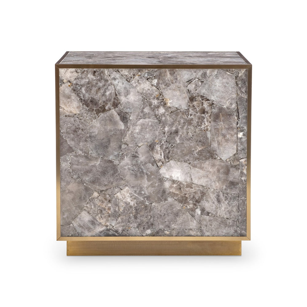 Bernhardt Bernhardt Tildon Side Table — Smoky Quartz Panels In Aged Brass Frame, Square Plinth Accent 22" H 347127