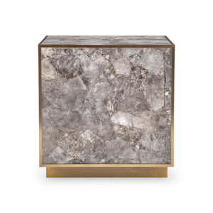 Bernhardt Bernhardt Tildon Side Table — Smoky Quartz Panels In Aged Brass Frame, Square Plinth Accent 22" H 347127
