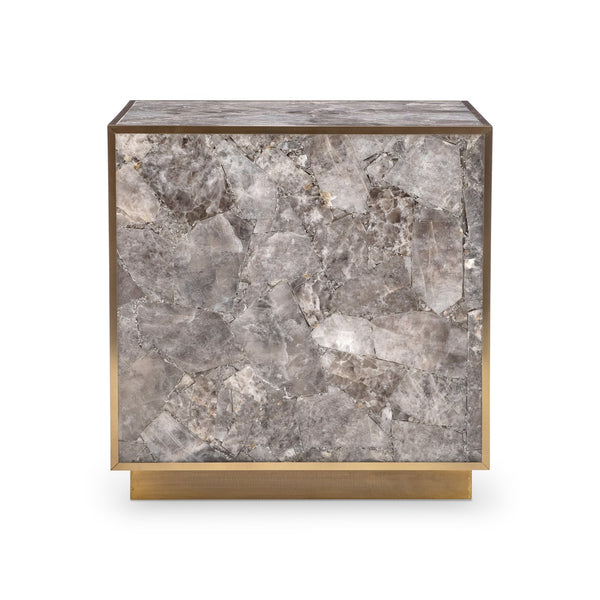 Bernhardt Bernhardt Tildon Side Table — Smoky Quartz Panels In Aged Brass Frame, Square Plinth Accent 22" H 347127
