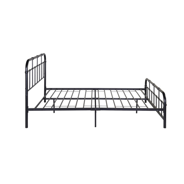 English Elm Queen Iron Platform Bed Pipe Style Frame No Box Spring Needed Industrial Loft Bedroom Black 64072.00FBLK-Q