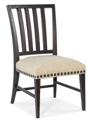 Hooker Furniture Big Sky Side Chair — Rustic Charred Timber Frame, Saxony Porcelain Performance Fabric, Nailhead Trim Elegance 6700-75410-98