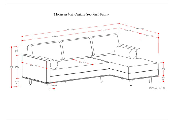 English Elm Morrison Right Sectional Sofa - Eco-Friendly Charcoal Grey, Mid-Century Comfort For 4 People B136P159598