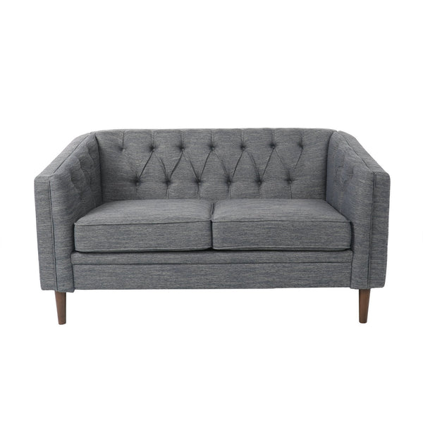 English Elm Christopher Knight Home® - LOVESEAT Diamond-Tufted PU Upholstery with Button Stitching, Tapered Birch Legs, Contemporary Chic Charcoal 72248.00FCHAR