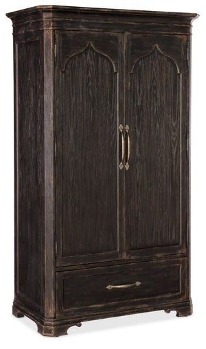 Hooker Furniture Americana Cathedral Oak Wardrobe With Arched Top, Distressed Daisy Finish & Felt-Lined Drawers 7050-90013-89