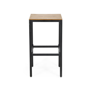 English Elm Christopher Knight Home® - EZRA Outdoor Acacia Bar Stool Set of 2 — Handcrafted Teak Finish Wood Tops, Sturdy Iron Frames Teak+ Black 70262.00