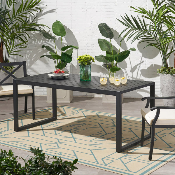 English Elm Outdoor Aluminum Slatted Rectangular Dining Table Seats Six for Patio or Terrace 66959.00BLK