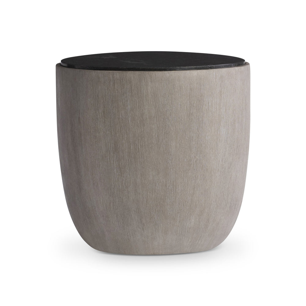 Bernhardt Bernhardt Croft Side Table — 1970S-Inspired Drum Form, Forry Wood-Grain Resin Base With Bluestone Top, Compact Sculptural Accent 338128