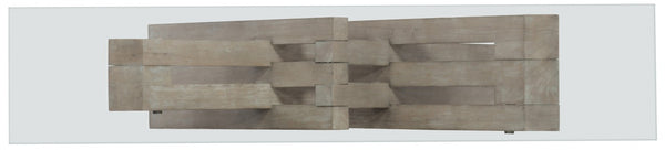 Hooker Furniture Affinity Greige Glass Top Console Table With Angular Oak Base, Removable Top, Sand‑Blasted Finish 6050-85001-GRY