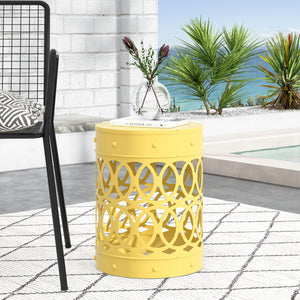 English Elm Outdoor Powder-coated Iron End Table with Geometric Cutout Design for Patio Lounging Yellow 73607.00YLW
