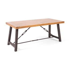 English Elm Outdoor Acacia Wood Slatted Dining Table Seats Six with Iron Base for Patio 57239.00