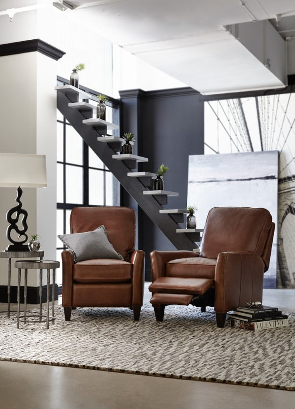 Hooker Furniture Shasta Aniline Top Grain Leather Recliner In Natchez Brown — Manual Push-Back, Plush Traditional Comfort RC127-085