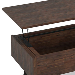 English Elm Lowry Lift Top Coffee Table - Distressed Charcoal Brown, Solid Acacia Wood, Modern Industrial Style B136P158846