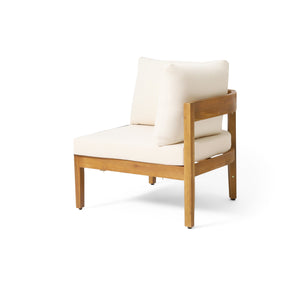 English Elm Brooklyn Outdoor 4 Piece Acacia Wood Sectional Set with Beige Cushions Teak Finish N773OS00143B