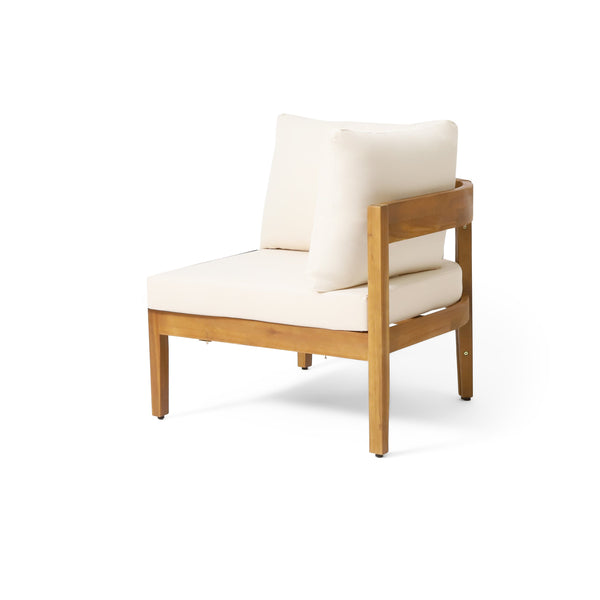 English Elm Brooklyn Outdoor 4 Piece Acacia Wood Sectional Set with Beige Cushions Teak Finish N773OS00143B