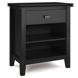 English Elm Artisan Black Bedside Table - Handcrafted Solid Wood With Spacious Drawer & Open Storage Shelf B136P158381