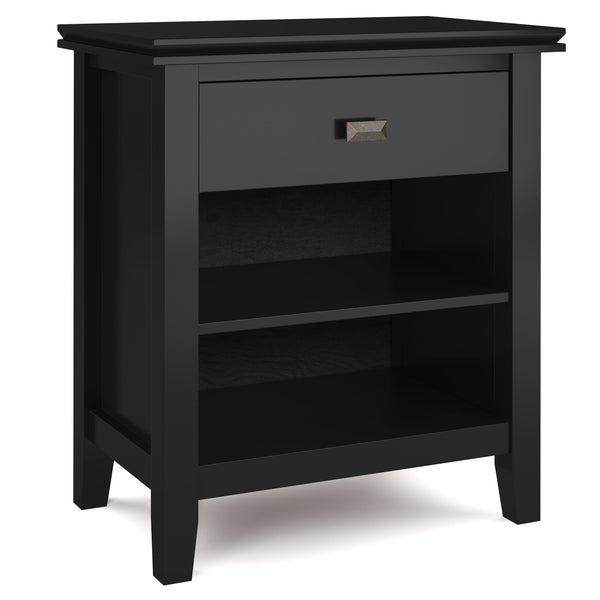 English Elm Artisan Black Bedside Table - Handcrafted Solid Wood With Spacious Drawer & Open Storage Shelf B136P158381
