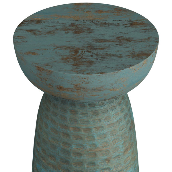 English Elm Boyd 13-Inch Solid Mango Accent Table In Handcrafted Teal Wash - Chic, Durable Design For Any Space B136P158434
