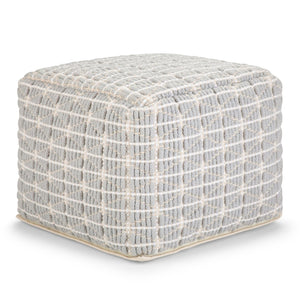 English Elm Noreen Square Pouf Ottoman — Handcrafted Cotton Woven Pattern, Supportive Dense Bead Filling, 18" White B136P159329