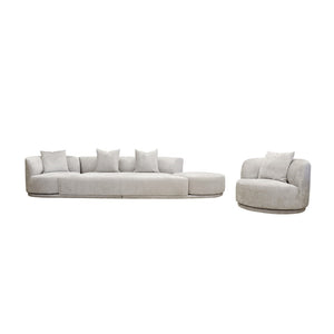 Pasargad Amalfi 4-piece Sectional Sofa Set - Beige Hybrid Design With Swivel Armchairs & Ottoman Beige Polyester Fabric Pdy-22091