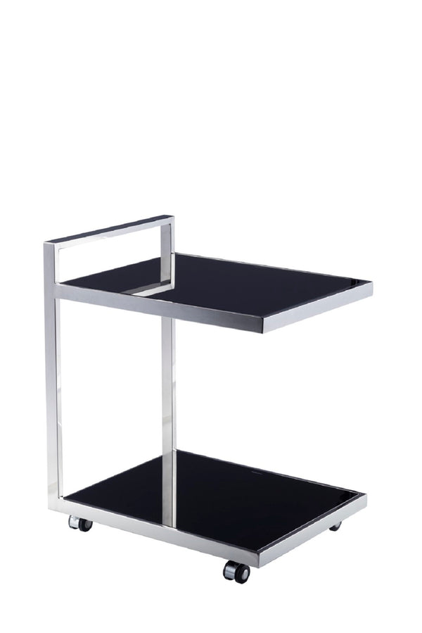 Pasargad Luxe Collection Glass & Steel Serving Table With Wheels For Effortless Mobility & Style Black Glass & Steel Jj-1009