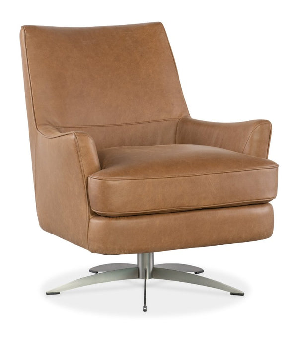 Hooker Furniture Sheridan Upholstered Swivel Chair In Nubuck Top Grain Denver Coffee Leather With Metal Base, 360° Light Brown CC715-SW-080