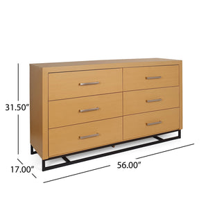 English Elm Christopher Knight Home® - 6 Drawer Chest with Iron Base and Six Spacious Drawers, Contemporary Industrial Design, Durable Construction Maple 60 L x 19.25 W x 10 H 71883.00MPL