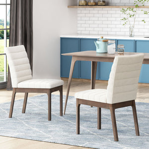 English Elm Upholstered Parsons Dining Chairs Set of 2 Channel Stitch Mid-century Walnut Frame 73471.00LBGE