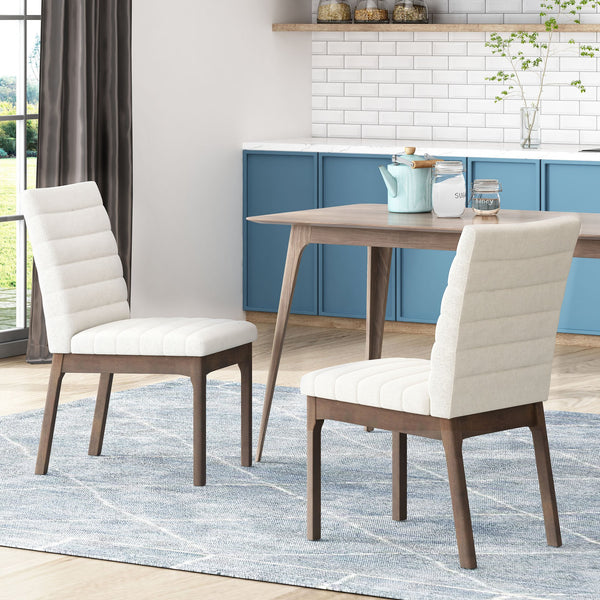 English Elm Upholstered Parsons Dining Chairs Set of 2 Channel Stitch Mid-century Walnut Frame 73471.00LBGE