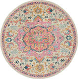 Nourison Passion PSN25 Machine Made Power-loomed Ornamental Border Indoor Only Bohemian Vintage Rug Ivory Pink, Ivory Pink 100% Polypropylene 99446748195