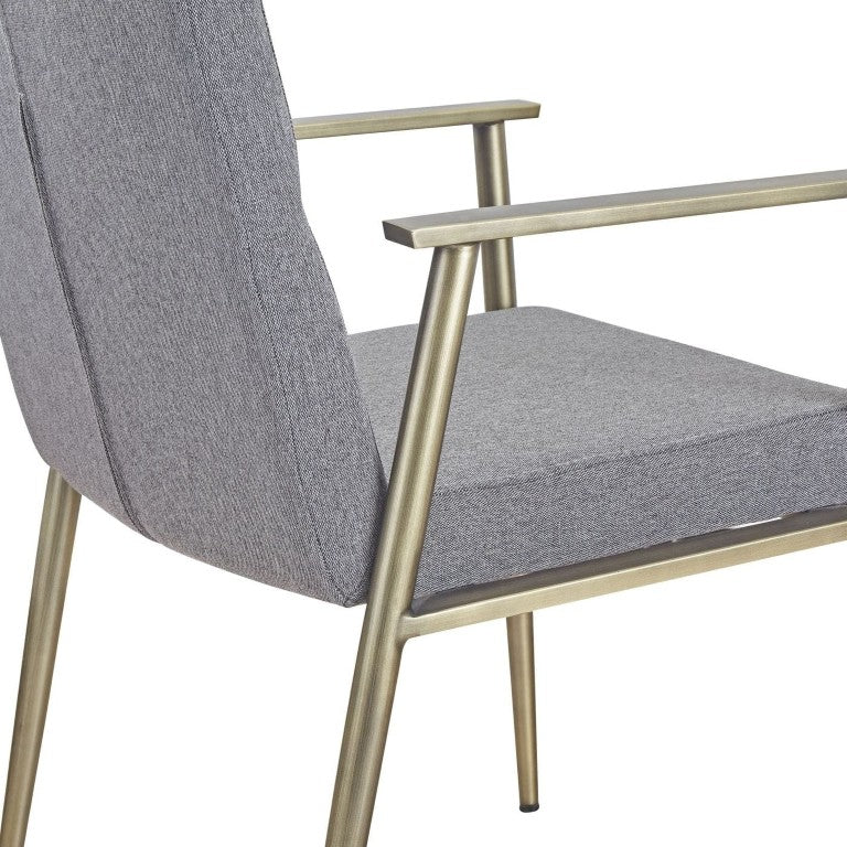VIG Furniture Sabri Contemporary Grey Upholstered Arm Dining Chair With Brushed Antique Brass Sculptural Frame VGGAGA-6580CH-GRY