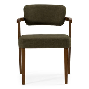 VIG Furniture Sacks Mid-Century Dining Arm Chair In Green Fabric With Walnut Frame, Curved Ergonomic Comfort VGMA-MI-1288-WAL