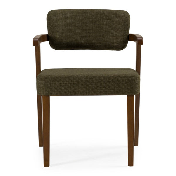 VIG Furniture Sacks Mid-Century Dining Arm Chair In Green Fabric With Walnut Frame, Curved Ergonomic Comfort VGMA-MI-1288-WAL