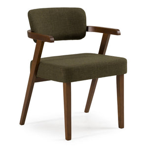 VIG Furniture Sacks Mid-Century Dining Arm Chair In Green Fabric With Walnut Frame, Curved Ergonomic Comfort VGMA-MI-1288-WAL
