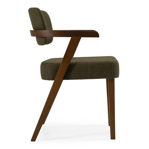 VIG Furniture Sacks Mid-Century Dining Arm Chair In Green Fabric With Walnut Frame, Curved Ergonomic Comfort VGMA-MI-1288-WAL