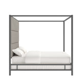 Homelegance By Top-Line Marcel Black Nickel Canopy Bed with Linen Panel Headboard Black Nickel Metal