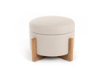 VIG Furniture Modrest Sada - Mid-Century Modern Beige Linen + Chestnut Round Ottoman VGRH-RHS-OZHT03