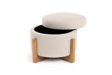 VIG Furniture Modrest Sada - Mid-Century Modern Beige Linen + Chestnut Round Ottoman VGRH-RHS-OZHT03