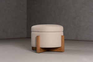 VIG Furniture Modrest Sada - Mid-Century Modern Beige Linen + Chestnut Round Ottoman VGRH-RHS-OZHT03